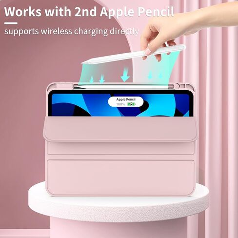 Case for iPad Air 11-Inch M3/M2 (2025/2024), iPad Air 5/4 (2022/2020 5th/4th Generation 10.9-Inch) with Pencil Holder, Slim Stand Soft Back Support Touch ID and Auto Wake/Sleep (Light Pink) in Kuwait