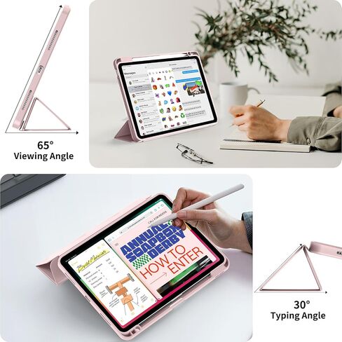 Case for iPad Air 11-Inch M3/M2 (2025/2024), iPad Air 5/4 (2022/2020 5th/4th Generation 10.9-Inch) with Pencil Holder, Slim Stand Soft Back Support Touch ID and Auto Wake/Sleep (Light Pink) in Kuwait