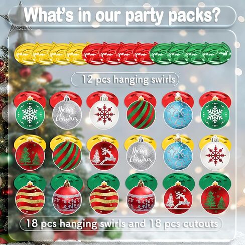 Christmas Hanging Swirl Decorations - 30 Pcs Christmas Ball Hanging Foil Swirl Christmas Light Bulb Christmas Tree Snowflake Elk Ceiling Decor for Christmas Party Xmas Holiday Party Supplies in Kuwait