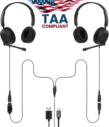 Project Telecom Training, Supervising & Coaching Binaural Headset Bundle TAA & NDAA Compliant USB-A & USB-C with Inline Controls Noise Cancelling Wide Compatibility (Binaural) in Saudi Arabia