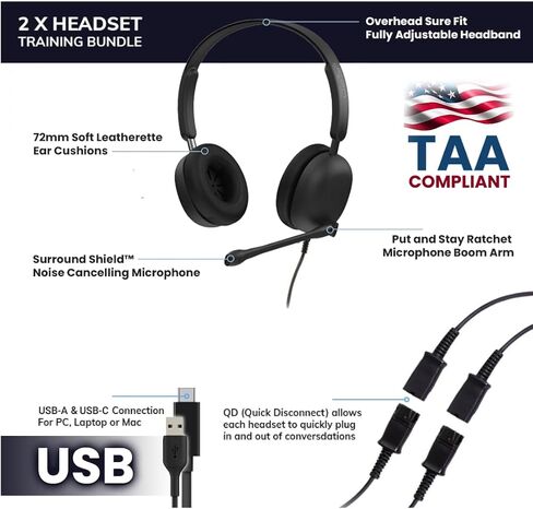 Project Telecom Training, Supervising & Coaching Binaural Headset Bundle TAA & NDAA Compliant USB-A & USB-C with Inline Controls Noise Cancelling Wide Compatibility (Binaural) in Saudi Arabia
