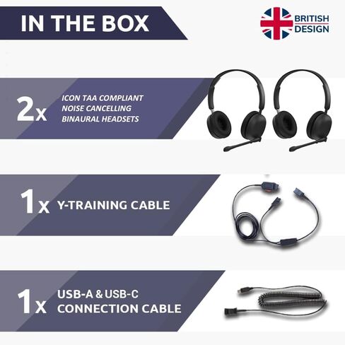 Project Telecom Training, Supervising & Coaching Binaural Headset Bundle TAA & NDAA Compliant USB-A & USB-C with Inline Controls Noise Cancelling Wide Compatibility (Binaural) in Saudi Arabia