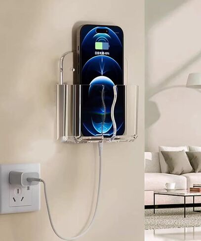 Acrylic Cell Phone Wall Mount Holder with Transparent Adhesive, 3 Modes (Black) in Saudi Arabia