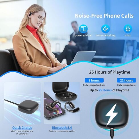 Open Ear Headphones Bluetooth Wireless Earbuds with Bone Conduction Technology, Safe Fit, Smart Microphone & Long Battery Life in Saudi Arabia