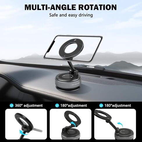 360 ° قوس شفط قابل للتعديل من أجل Magsafe Car Mount ، حامل الهاتف المغناطيسي الفراغي ، حاملي الهواتف المحمولة لسيارتك/منزلك/السفر ، شفط سيارة لجهاز iPhone 16/14/14/12/12/Android (أسود) in Kuwait