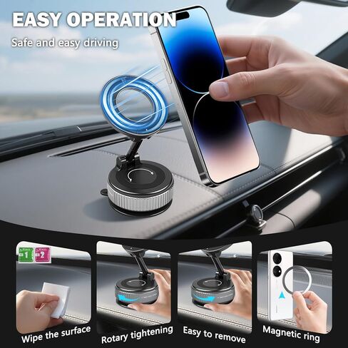 360 ° قوس شفط قابل للتعديل من أجل Magsafe Car Mount ، حامل الهاتف المغناطيسي الفراغي ، حاملي الهواتف المحمولة لسيارتك/منزلك/السفر ، شفط سيارة لجهاز iPhone 16/14/14/12/12/Android (أسود) in Kuwait