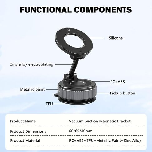 360 ° قوس شفط قابل للتعديل من أجل Magsafe Car Mount ، حامل الهاتف المغناطيسي الفراغي ، حاملي الهواتف المحمولة لسيارتك/منزلك/السفر ، شفط سيارة لجهاز iPhone 16/14/14/12/12/Android (أسود) in Kuwait