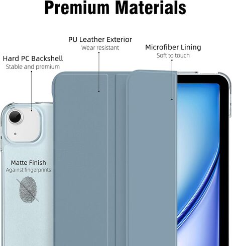 حافظة لجهاز iPad Air 13 بوصة M4/M3/M2 2026/2025/2024، iPad Pro 12.9 (الجيل السادس/الخامس 2022/2021)، حافظة خلفية صلبة شفافة من البولي كربونات مع تنبيه/غفو تلقائي، غطاء حامل ثلاثي الطي، وردي in Kuwait