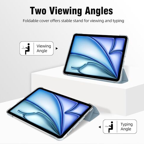 حافظة لجهاز iPad Air 13 بوصة M4/M3/M2 2026/2025/2024، iPad Pro 12.9 (الجيل السادس/الخامس 2022/2021)، حافظة خلفية صلبة شفافة من البولي كربونات مع تنبيه/غفو تلقائي، غطاء حامل ثلاثي الطي، وردي in Kuwait
