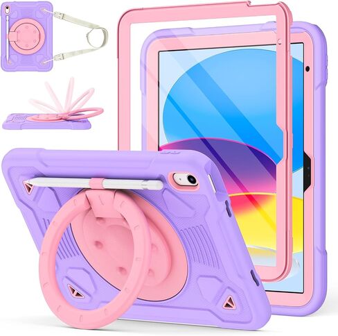 للحصول على iPad A16 Case Generation 11th 11 Inch 2025 /iPad 10th Generation Case 10.9 Inch 2022 ، مع حامي وحامي شاشة 360 درجة (Purple Pink) in Kuwait