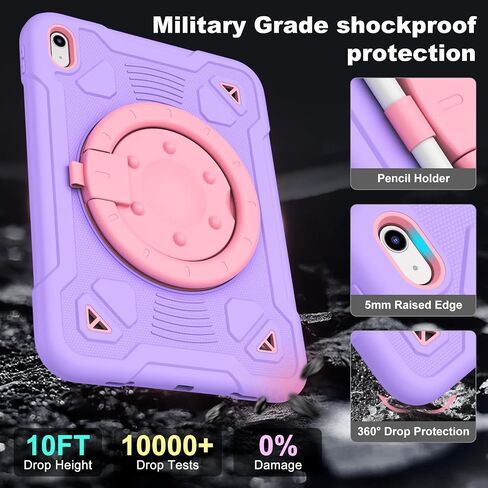 للحصول على iPad A16 Case Generation 11th 11 Inch 2025 /iPad 10th Generation Case 10.9 Inch 2022 ، مع حامي وحامي شاشة 360 درجة (Purple Pink) in Kuwait
