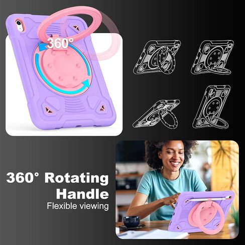 للحصول على iPad A16 Case Generation 11th 11 Inch 2025 /iPad 10th Generation Case 10.9 Inch 2022 ، مع حامي وحامي شاشة 360 درجة (Purple Pink) in Kuwait