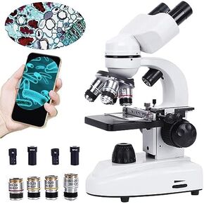 70000X HD Biological Binocular Microscope with LED Lighting, 360° Rotating Tube, Mobile Phone Adapter, Vernier Caliper & Carrying Case for Laboratory & Education in Kuwait