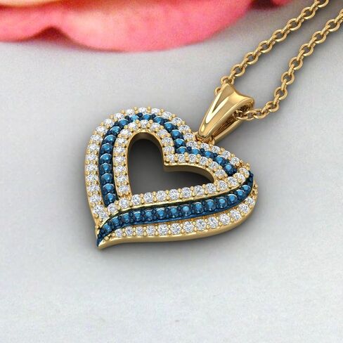 FINEROCK 1/2 Carat Blue Diamond & White Diamond Heart Pendant Necklace in 925 Sterling Silver or 18K Yellow Gold over Sterling Silver in Saudi Arabia