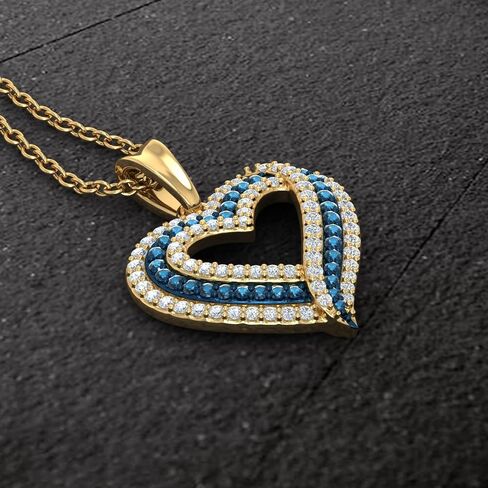 FINEROCK 1/2 Carat Blue Diamond & White Diamond Heart Pendant Necklace in 925 Sterling Silver or 18K Yellow Gold over Sterling Silver in Saudi Arabia