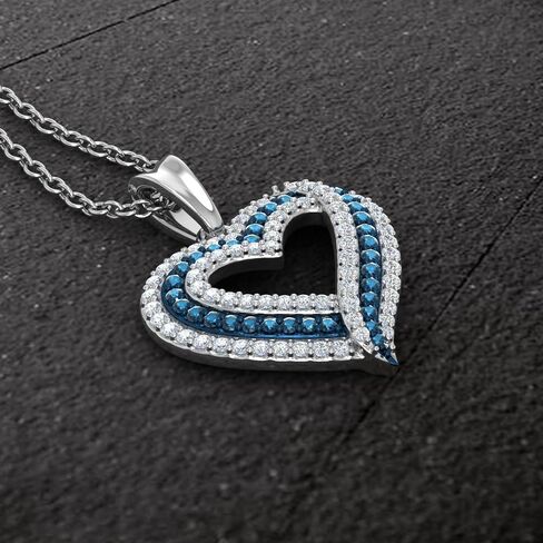 FINEROCK 1/2 Carat Blue Diamond & White Diamond Heart Pendant Necklace in 925 Sterling Silver or 18K Yellow Gold over Sterling Silver in Saudi Arabia