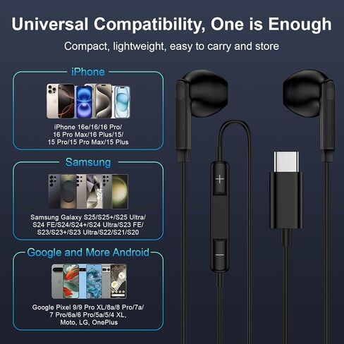 USB C Samsung Earbuds Wired Headphones for Galaxy A17 Z Flip 7 FE Z Fold7 S25 Edge S24 Ultra A56 A36 A26 A16 A55 A35 A25 A15 A54, USBC Samsung Wired Earphones in Ear Magnetic Ear Buds with Microphone in Kuwait