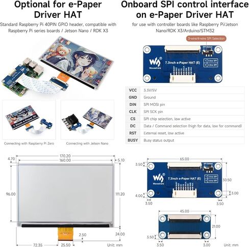 Waveshare 7.3inch 6-Color E-Paper Display, Raw Display Without Driver Board, Low Power Consumption, 800×480 Pixels in Saudi Arabia