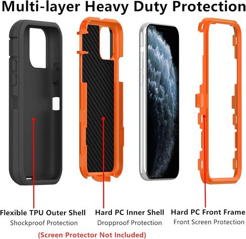 for iPhone 11 Pro Case, (Not Fit 11) Defender Case Heavy Duty Shockproof Dustproof 3 in 1 Rugged Protective Phone Cover for iPhone 11 Pro 5.8 inch (Orange/Black) in Kuwait