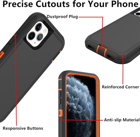 for iPhone 11 Pro Case, (Not Fit 11) Defender Case Heavy Duty Shockproof Dustproof 3 in 1 Rugged Protective Phone Cover for iPhone 11 Pro 5.8 inch (Orange/Black) in Kuwait