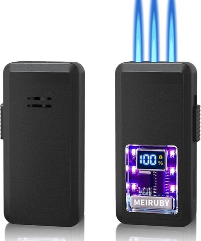 Cool Torch Lighters for Men, Unique Shake Ignition, Refillable 3 Jet Flame Butane Lighters with LED Battery and Ignition Count Display, Birthday for Men Dad Husband (Fuel Not Included) in Saudi Arabia