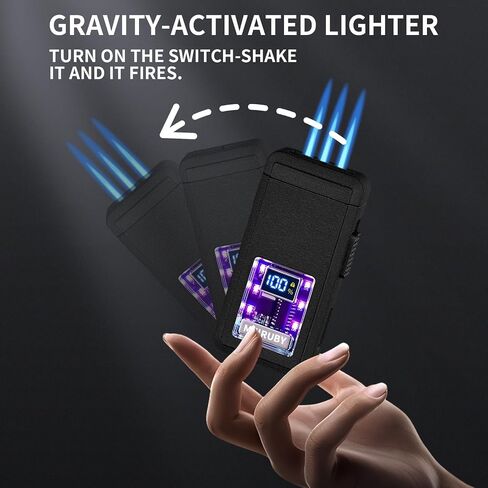 Cool Torch Lighters for Men, Unique Shake Ignition, Refillable 3 Jet Flame Butane Lighters with LED Battery and Ignition Count Display, Birthday for Men Dad Husband (Fuel Not Included) in Saudi Arabia