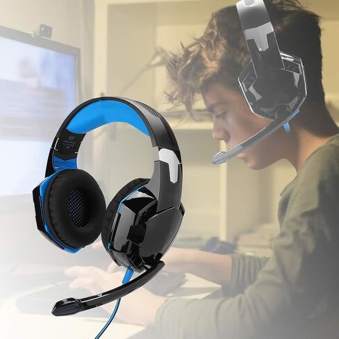 Sanpyl G9000 Gaming Headset, Wired Headphones with Noise Canceling Microphone, Comfortable Adjustable Headband, for PC Computer Game (Black and Blue (ZXG50031)) in Saudi Arabia