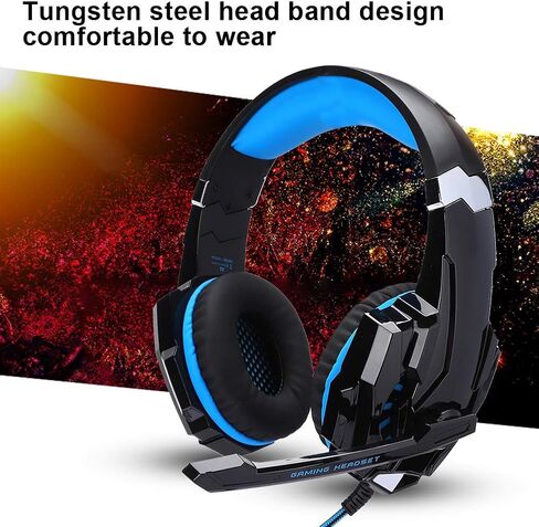 Sanpyl G9000 Gaming Headset, Wired Headphones with Noise Canceling Microphone, Comfortable Adjustable Headband, for PC Computer Game (Black and Blue (ZXG50031)) in Saudi Arabia