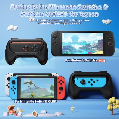 FASTSNAIL 4 Pack Grips Kit Compatible with Nintendo Switch for Joy Con, Wear-Resistant Grip Controller for Joy con & OLED Model with 12 Thumb Grip in Saudi Arabia