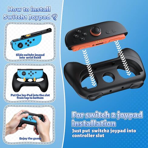 FASTSNAIL 4 Pack Grips Kit Compatible with Nintendo Switch for Joy Con, Wear-Resistant Grip Controller for Joy con & OLED Model with 12 Thumb Grip in Saudi Arabia