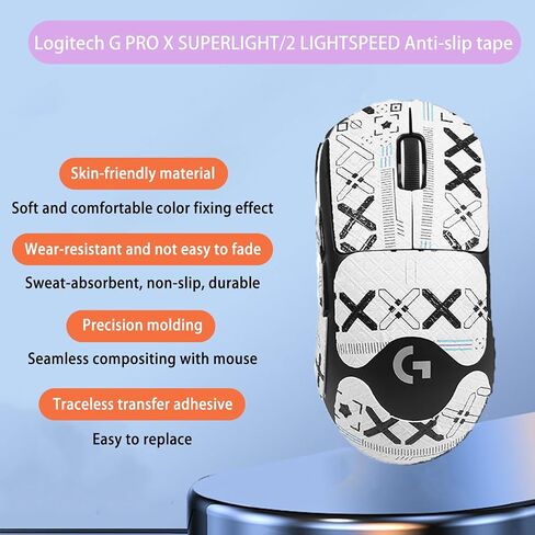 شريط قبضة الماوس تغطية كاملة لـ Logitech G Pro X Superlight Wireless/2 Lightspeed Wireless ، Noukaju Mouse Anti Grip Tape ، مجموعة ترقية الفئران المهنية المقاومة للعرق (White) in Saudi Arabia