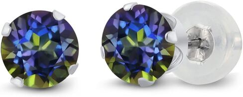 Gem Stone King 10K White Gold Sky Blue Aquamarine 4-Prong Stud Earrings For Women (0.90 Cttw, Gemstone Birthstone, Round 5MM) in Saudi Arabia