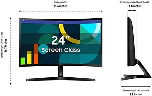 Samsung 24" Essential S3 (S36GD) Series FHD 100Hz VA 1800R Curved Monitor Bundle w/Tech Smart USA Elite Suite 18, 4K HDMI Cable & Deco Gear CPS Exclusive 26 Month Protection Pack (BEACH-CPS-26M150) in Saudi Arabia