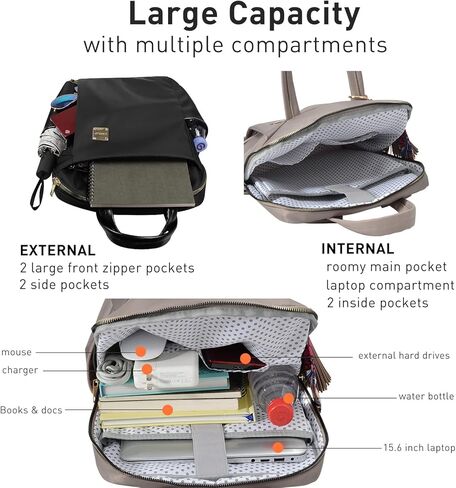 Laptop Backpack for Women Slim Travel - Laptop Bag Computer Case Fit up to 15.6-inch Notebook Lightweight Medium Size Purse for Work Bookbag Water-resistant Business Fashion Stylish Nylon Black in Saudi Arabia