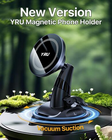 YRU [True Upgraded Military-Grade] Phone Holder for Magsafe Car Mount 360° Rotating Vacuum Suction Dashboard, 2800gf Strongest Magnetic Windshield Phone Mount for iPhone 16 Pro Max 15 14 13, Black in Saudi Arabia