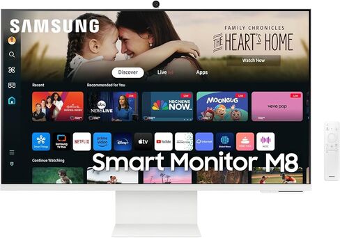 Samsung M8 M80d 32 "4K UHD Smart Monitor مع وقت استجابة 4 مللي ثانية ، إمالة ، وميض خالي ، جدار الجدار (100 × 100 مم) ، HDMI & Dockztorm USB Port Expander ، White (LS32DM801UNXZA) in Saudi Arabia