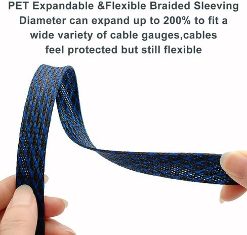 25ft-1inch Black&Blue Braided Cable Management Wrap, Wire Cable Sleeve, Cord Protector Organizer for Home,Office,Audio HDMI Cable,Automotive in Saudi Arabia