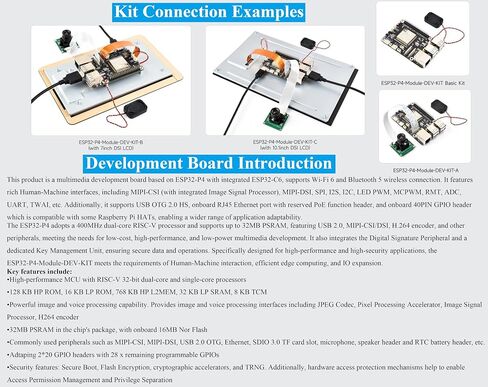 لوحة التطوير عالية الأداء ESP32-P4-P4 ، استنادًا إلى ESP32-P4 و ESP32-C6 ، تدعم Wi-Fi 6 و Bluetooth 5/Ble ، واجهات الإنسان الغنية ، مع السماعات in Saudi Arabia