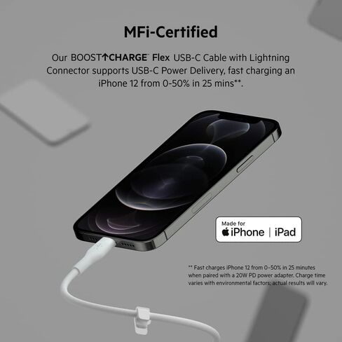 بلكن كيبل USB نوع C الى لايتنينج من السيليكون المرن من بوست تشارج (2 متر/6.6 قدم)، معتمد من ابل، توصيل طاقة سريع 20 واط لايفون 14/14 بلس، 13، 12، برو، ماكس، ميني، اس اي، ايباد والمزيد - ابيض in Saudi Arabia