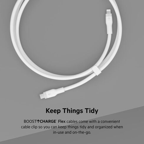 بلكن كيبل USB نوع C الى لايتنينج من السيليكون المرن من بوست تشارج (2 متر/6.6 قدم)، معتمد من ابل، توصيل طاقة سريع 20 واط لايفون 14/14 بلس، 13، 12، برو، ماكس، ميني، اس اي، ايباد والمزيد - ابيض in Saudi Arabia