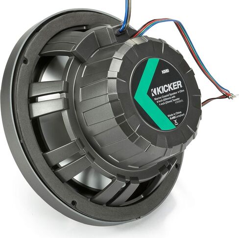 Kicker 45km84l 8 بوصة مكبرات صوت قوارب محورية بحرية ، شبكات بالأبيض والأسود ، مصابيح LED حمراء ، 4 أوم ، 300 كحد أقصى واتس ، زوج (متجدد) in Kuwait