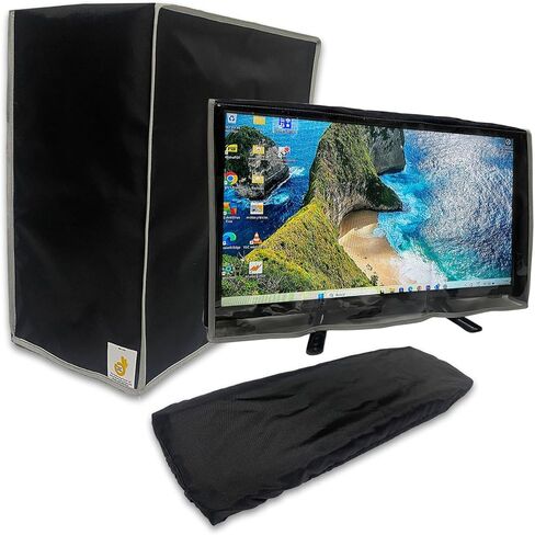 Black Nylon Dust Cover Compatible with Monitor-22 inch LED, Keyboard and CPU Tower. Set of 3 pieces, Anti-Static, Double Stitched and Waterproof Computer Dust Covers by Perfect Dust Cover LLC in Saudi Arabia