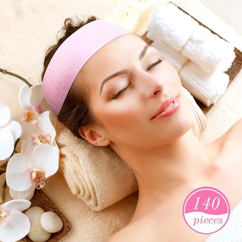 140 Pieces Disposable Spa Facial Headbands with Convenient Closure, White Stretch Facial Headwraps Soft Skin Care Hair Band for Women Girls Salons in Saudi Arabia