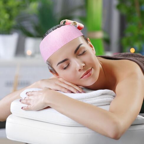 140 Pieces Disposable Spa Facial Headbands with Convenient Closure, White Stretch Facial Headwraps Soft Skin Care Hair Band for Women Girls Salons in Saudi Arabia
