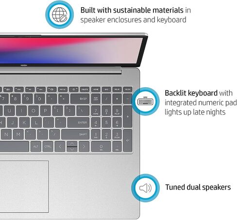 HP 15.6-inch Laptop, Intel Core i7-1355U, 8GB Memory, 256GB SSD, Windows 11 (7Y0W3AU#ABA), Natural Silver in Saudi Arabia
