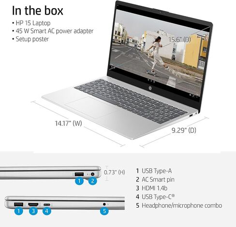 HP 15.6-inch Laptop, Intel Core i7-1355U, 8GB Memory, 256GB SSD, Windows 11 (7Y0W3AU#ABA), Natural Silver in Saudi Arabia