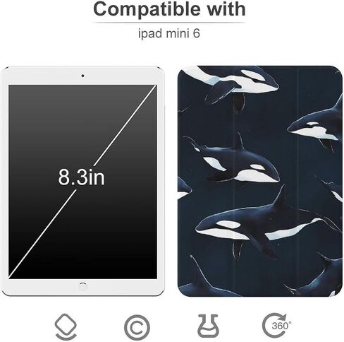 Orca Killer Whale Case with Pen Holder Slim Lightweight Trifold Stand Compatible with iPad mini 4/5/6 Mini4/5（7.9in） in Saudi Arabia