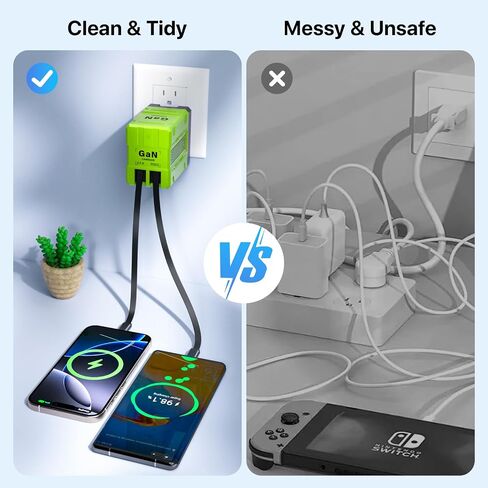 2 in 1 Retractable Gan Wall Charger with Dual Cables, Fast Charging 45W Retractable Phone Charger Wall Plug with 2 Charging Cable, USB C Chargers Block for iPhone 16 15 14 13, LG,Pixel in Kuwait