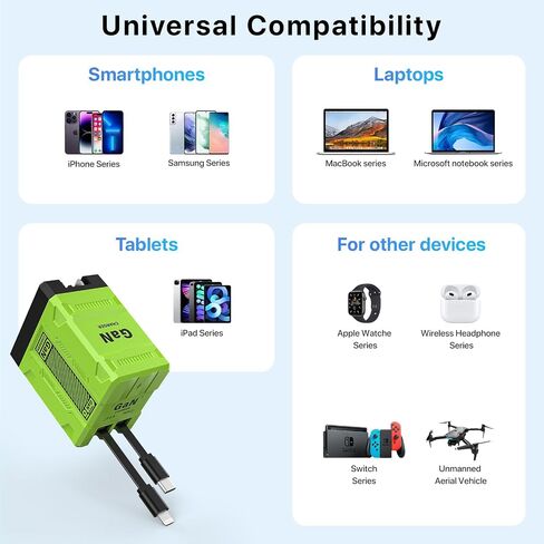2 in 1 Retractable Gan Wall Charger with Dual Cables, Fast Charging 45W Retractable Phone Charger Wall Plug with 2 Charging Cable, USB C Chargers Block for iPhone 16 15 14 13, LG,Pixel in Kuwait