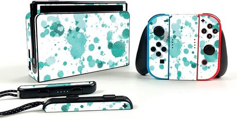 MightySkins Glossy Glitter Skin Compatible with Nintendo Switch OLED - Teal Splatter | Protective, Durable High-Gloss Glitter Finish | Easy to Apply and Change Styles | Made in The USA in Saudi Arabia